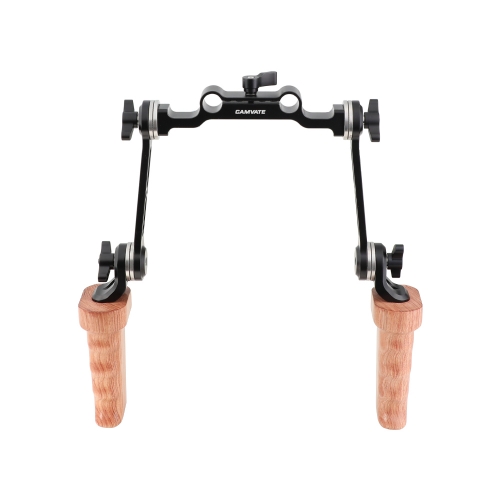 CAMVATE Dual Wooden Handgrip With ARRI Rosette Extension Arm & 15mm Railblock For DLSR Camera Shoulder Rig