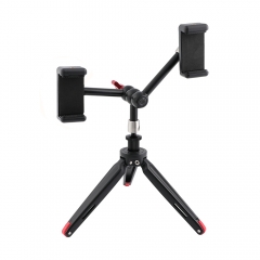 CAMVATE Foldable Mini Tabletop Tripod + 11" Triple Articulating Magic Arm With 1/4" Threads + Double Smartphone Clips