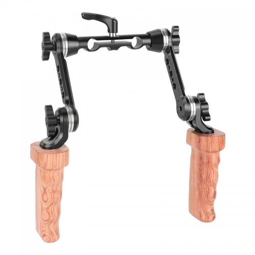 CAMVATE (Upgraded Version) Wooden Handgrip Kit With Strong Adjustable ARRI Rosette Magic Arms & Central 15mm Railblock For DLSR Camera Shoulder Rig