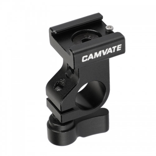 CAMVATE 15mm Side Single Rod Holder (Black Thumb Lever Screw) With Black Cold Shoe Mount Adapter For Rod-based Accessories