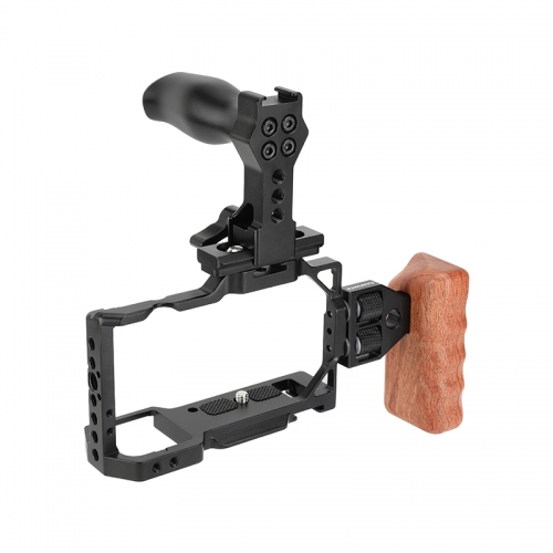 Camera Cage with Wooden Grip Quick Release Plate Rig for Sony ZVE10 Arca  Swiss Cold Shoe Arri Locating Hole Mount Mic Fill Light