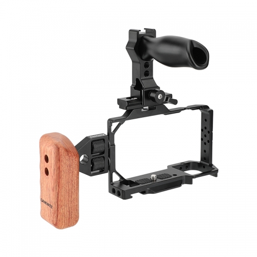 CAMVATE Sony ZV-E10 Cage Protective Armor Rig Full Frame (Exclusive Use) With Quick Release NATO Top Handle & Left-side Wooden Handgrip