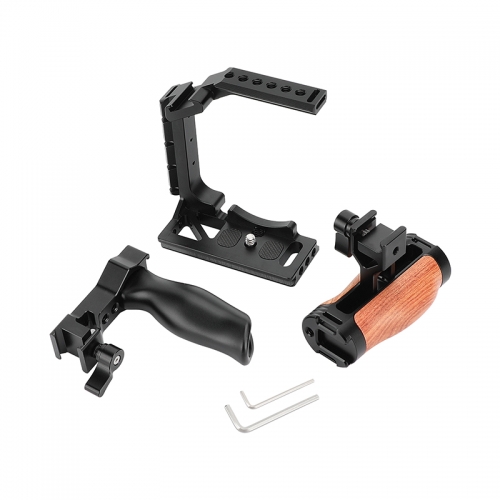 CAMVATE Half Camera Cage with QR Wooden Handgrip and Top Handle