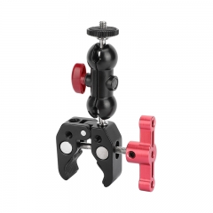 CAMVATE Crab Clamp Bracket with 1/4" Screw Double Ball Head Mount (Red T-handle)