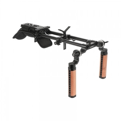 CAMVATE Shoulder Mount 15mm Railblock Rig with Manfrotto QR Plate, Wooden Handgrip & Lens Support