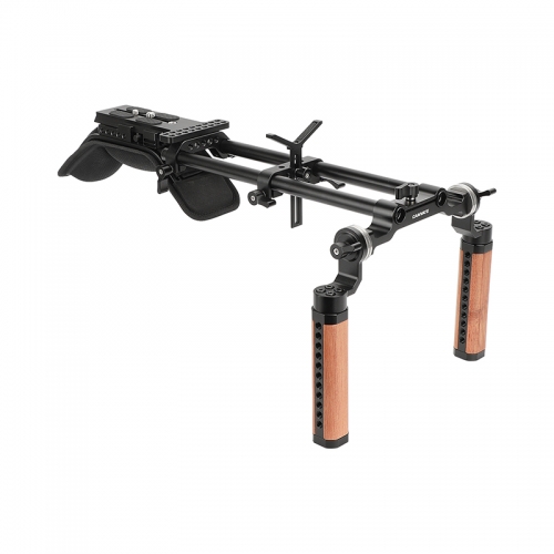 CAMVATE Shoulder Mount 15mm Railblock Rig with Manfrotto QR Plate, Wooden Handgrip & Lens Support