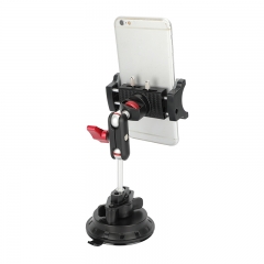 CAMVATE Suction Cup Mount with Mini Magic Arm and Smartphone Clamp (Red Locking Knob)