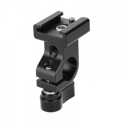 CAMVATE 15mm Side Single Rod Holder (Black Thumb Lever Screw) With Black Cold Shoe Mount Adapter For Rod-based Accessories