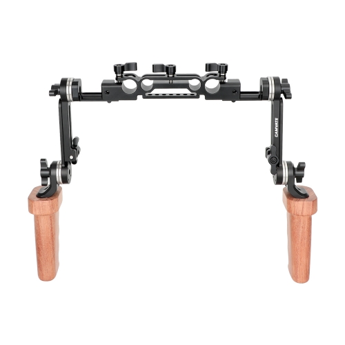 CAMVATE ARRI-Style Rosette Handle Kit with Extension Arm & Railblock (Dual Wooden Handgrip)