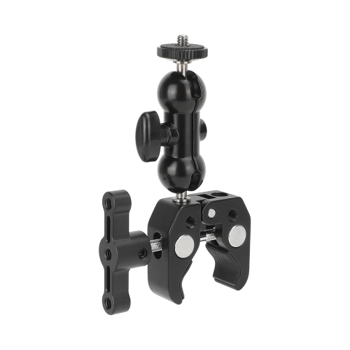 CAMVATE Crab Clamp Bracket with 1/4" Screw Double Ball Head Mount (Black T-handle)