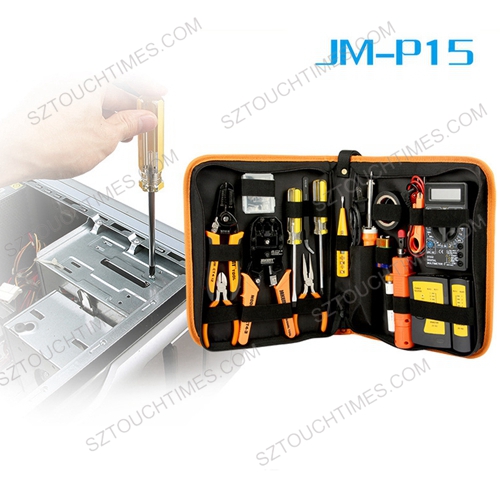 JAKEMY JM-P15 17Pcs Electronic Maintenance Tools Set Soldering Iron Metal Spudger Pliers Tweezers Digital Multimeter Repair Tools Kit
