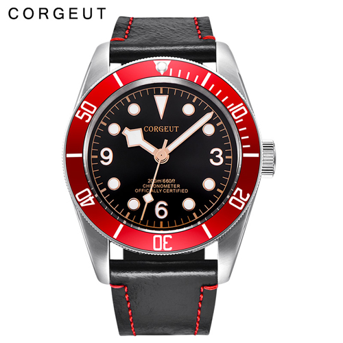 Corgeut 41mm Sapphire Glass red Bezel miyota Automatic Luminous mens Watch