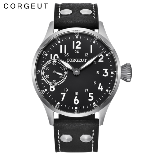 Corgeut brand 44mm Sapphire Glass Black Dial Luminous Hand Winding 6497 Movement  Watch