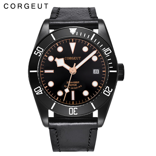 41MM Corgeut Sapphire Glass PVD Case black dial Lume Miyota Automatic men watch