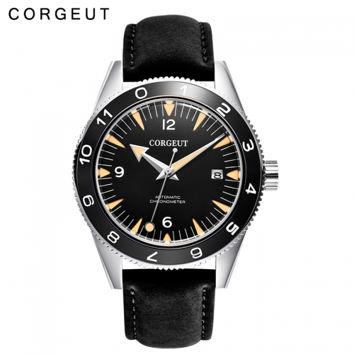 41mm Corgeut sapphire glass Miyota movement Leather ceramic bezel Date Men Automatic Watch