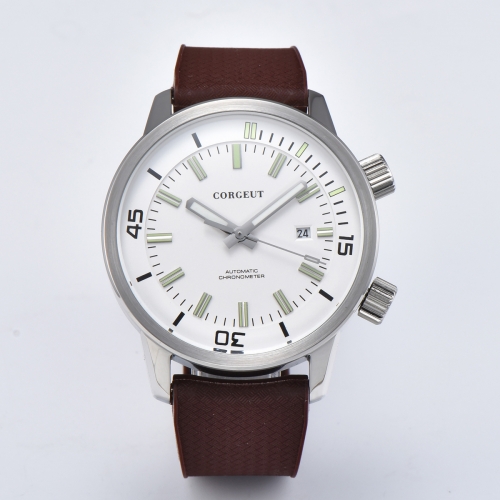 Corgeut 45mm white Dial Date SS case Rubber Luminous Miyota 8215 Automatic Men's Wristwatch