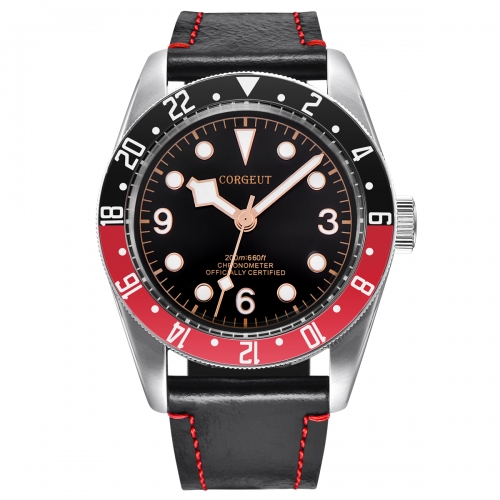 Corgeut  41MM Red&black Bezel Black Dial Rosegold Marks Sapphire Glass Mens Miyota Automatic Watches