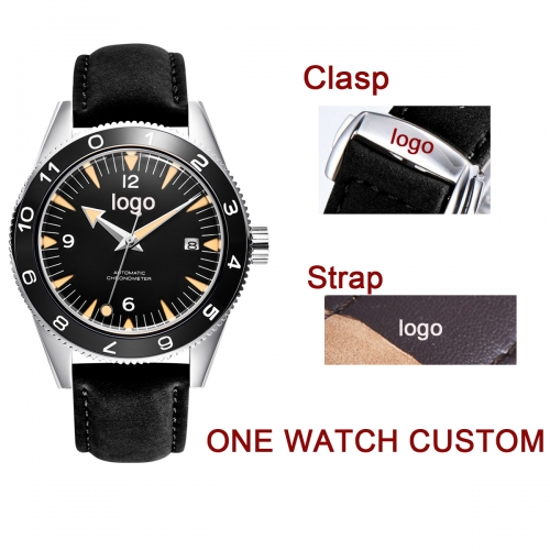 41mm Custom LOGO design black dial sapphire glass Leather strap Luminous miyota Automatic mens Watch