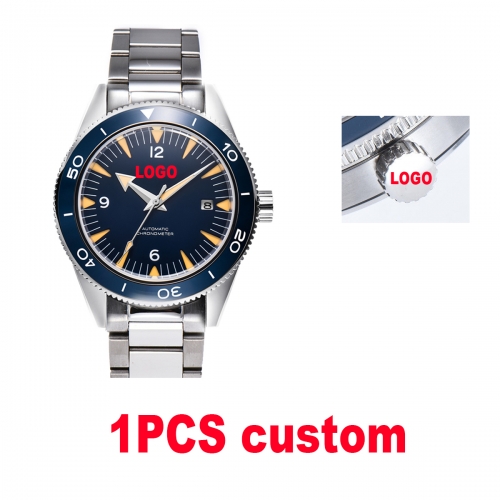 41mm Custom LOGO design blue dial sapphire glass bracelet Luminous miyota Automatic mens Watch