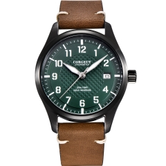 40mm Corgeut green dial SS PVD case date pilot Automatic Japan NH35 mens watch
