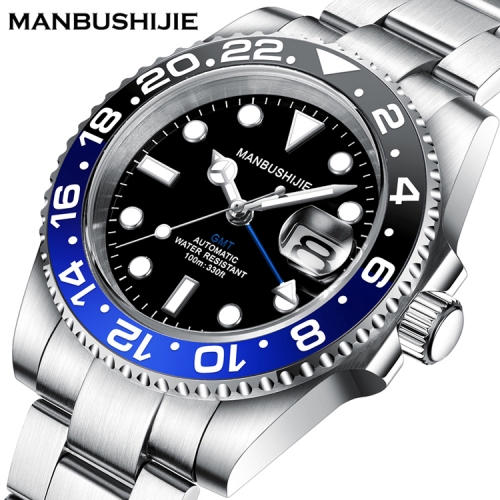 40mm GMT MANBUSHIJIE Black Dial Sapphire ceramic bezel Automatic Luxury Mens Watch