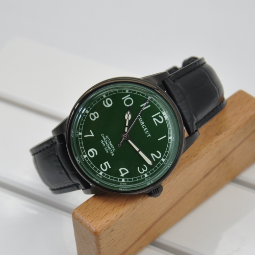 41mm Corgeut green dial PVD case luminous leatcher automatic movement mens Watch
