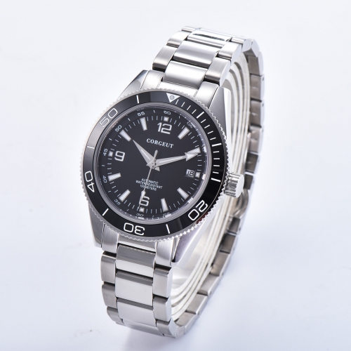 41mm Corgeut black dial bracelet sapphire glass Luminous miyota Automatic mens Watch