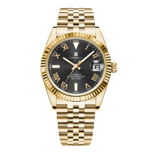 Corgeut 36mm sapphire glass yellow gold rose gold luxury Roman dial design Luminous nh35 Automatic mechanical men Watch