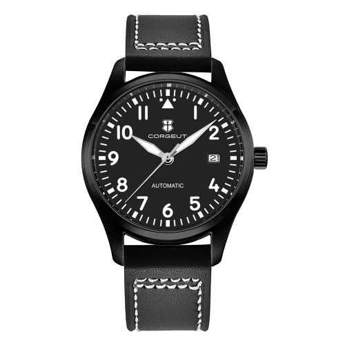 Corgeut brand Luxury 40mm  Men Automatic Mechanical seiko nh35 movement all black PVD black design wrist pilot Watch