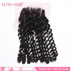 14A 8-18 Inch #1b 4*4 Lace Closure Malaysian Virgin Kinky Curly Hair(Free Part, Middle Part & Three Part )