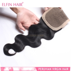 14A 8-18 Inch #1b 4*4 Silk Base Closure Brazilian Virgin Body Hair(Free Part, Middle Part & Three Part )