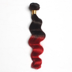 12-26 Inch #1b/red Ombre Loose Wave Remy Hair Weave 100g/bundle