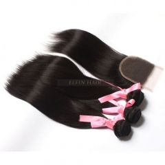 13A 【3+1】3 Bundles  Brazilian Straight + 1PC Lace Closure Human Virgin Hair Free Shipping