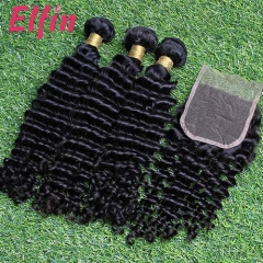 【14A 3pcs+closure】14A Brazilian Deep Curly Deep Wave 3 Bundles & Lace Closure Free Shipping