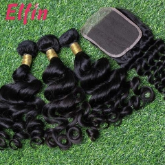 【14A 3pcs+closure】14A Malaysia Loose Curl 3 Bundles & Lace Closure Free Shipping