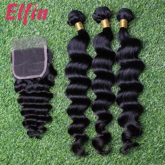 【14A 3pcs+closure】14A Malaysia More Wave 3 Bundles & Lace Closure Free Shipping