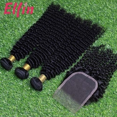 【14A 3pcs+closure】14A Malaysia Kinky Curly 3 Bundles & Lace Closure Free Shipping