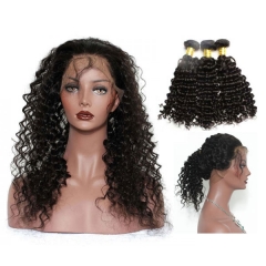 13A Brazilian Deep Wave 360 Lace Frontal  With Bundles 3+1 PC 360 Frontal Closure Free Shipping