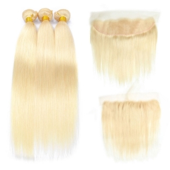 Elfin Hair【13A 3PCS+Frontal】 613 Malaysian Straight Bundles Virgin Hair 3 Bundles with 13*4 Lace Frontal Closure Virgin Human Hair Free Shipping