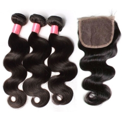 12A 【3PCS+4*4 lace closure】Malaysian Body Wave Unprocessed Virgin Hair With 1PC Lace Closure Free Shipping