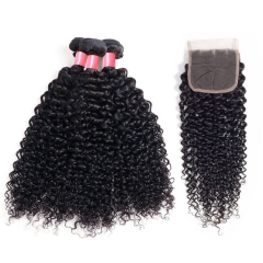 12A 【3PCS+4*4 Lace Closure】Peruvian Deep Curly Unprocessed Virgin Hair With 1PC Lace Closure