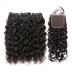 12A 【3PCS/2PCS+4*4 Lace closure】Brazilian Water Wave Unprocessed Virgin Hair With 1PC Lace Closure Free Shipping
