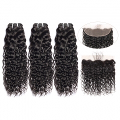 12A 【3PCS/2PCS+13*4 Lace Frontal】Brazilian Water Wave Hair Unprocessed Virgin Hair With 1PC Lace Closure Free Shipping