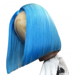 Blue Sky Bob Wig 13x4 180% Density Heavy-full Blue Straight Bob Wig Human Virgin Hair