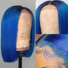 【13x4 Blue Lace Bob】13x4 180% Density Heavy-full Blue Straight Bob Wig Human Virgin Hair