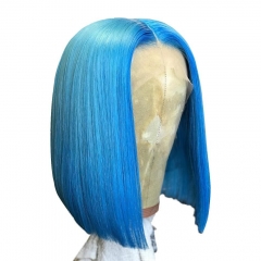 250% Density Blue Sky Bob Wig 4*4/13*4  Heavy-full Blue Straight Bob Wig Human Virgin Hair Customize 7 days