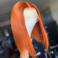 250% Density Orange Color Bob Wig 4*4/13*4  Heavy-full Straight Bob Wig Human Virgin Hair Customize 7 days