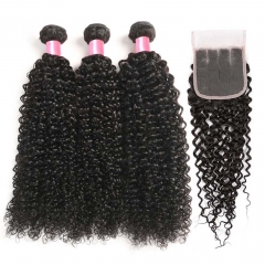 12A 【3PCS+4*4 Lace Closure】Malaysian Kinky Curly Hair Unprocessed Virgin Hair With 1PC Lace Closure Free Shipping