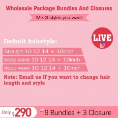 【Live Big Deal: 12pcs Hair】Mix 3 Styles You Want!!9 bundles deal& 3 Closure deal