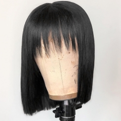 Elfin Hair Fringe Bob Wig Natural Black Hair 150% Density Bob Wig Full Machinemade No Lace Wig Straight Hair Glueless Wig